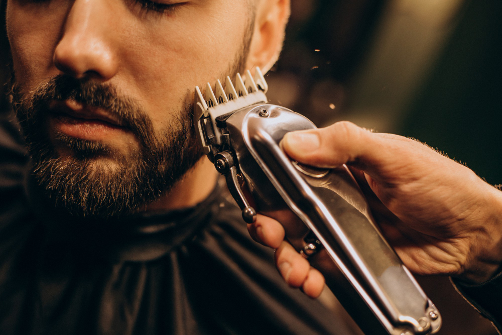 Professional barber cutting hair